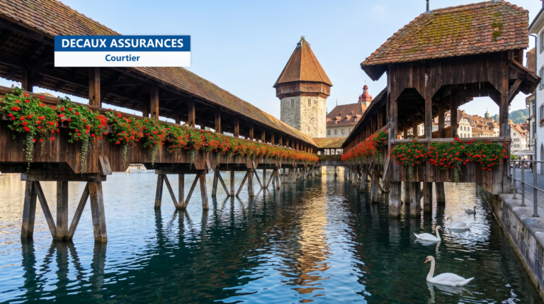 Pont de la Chapelle et sa tour sur la Reuss à Lucerne, Suisse
