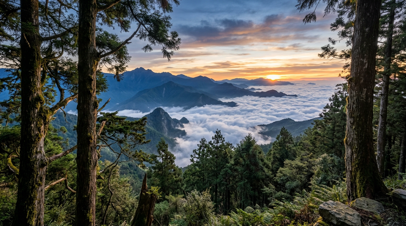Forêt de cèdres et mer de nuages d'Alishan, Taïwan