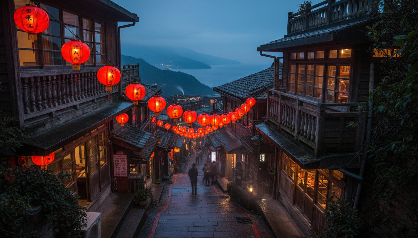 Ruelle aux lanternes rouges du village de Jiufen, Taïwan