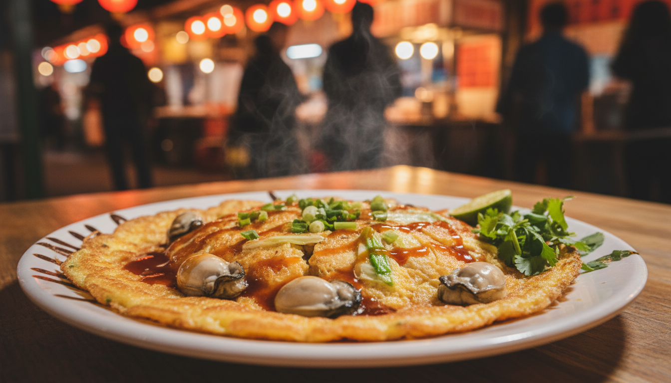 Omelette aux huîtres, classique des marchés de nuit taïwanais