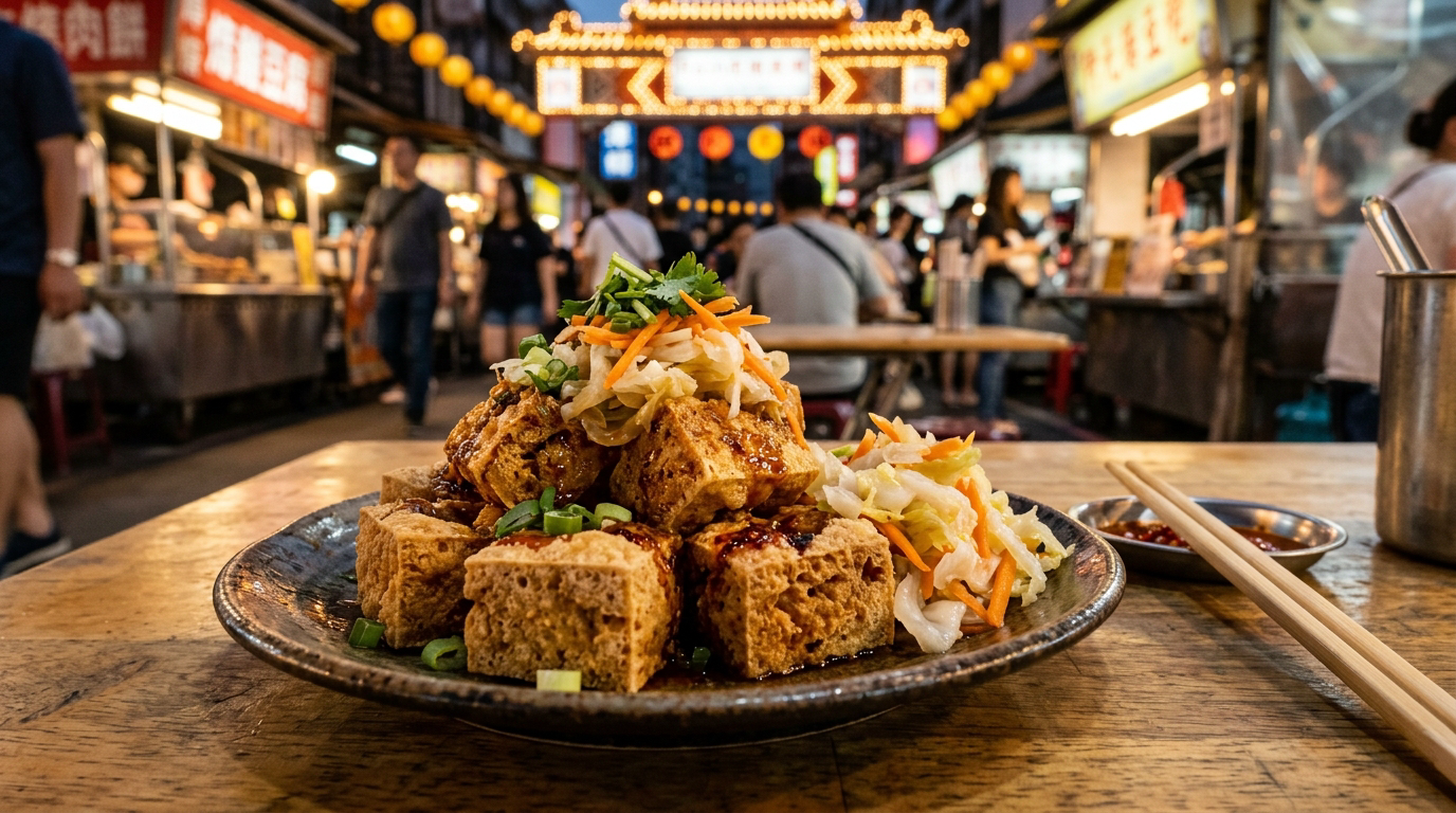 Stinky tofu frit, spécialité des marchés de nuit taïwanais