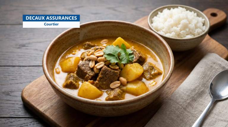 Curry massaman thaïlandais au bœuf et pommes de terre, cacahuètes grillées