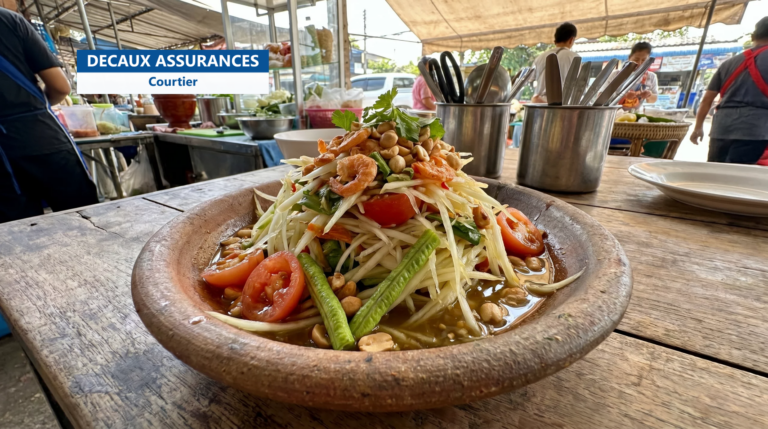 Som tam, salade de papaye verte pilée aux tomates cerises et cacahuètes, Thaïlande