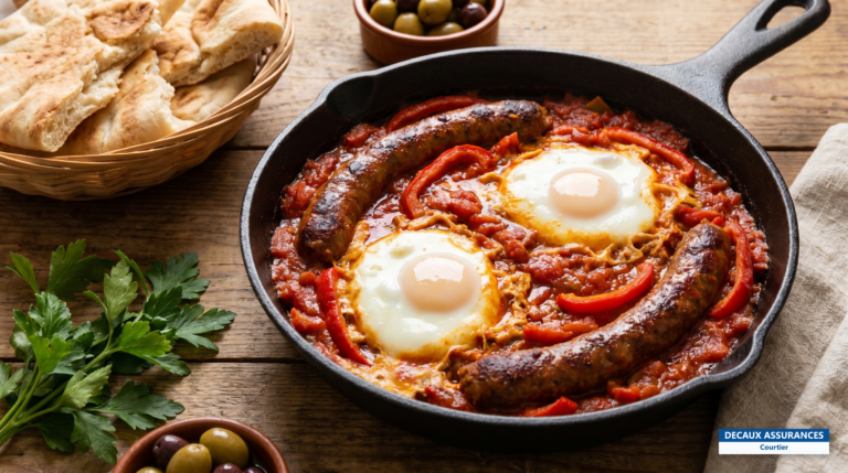 Ojja aux merguez et œufs, plat tunisien à la tomate