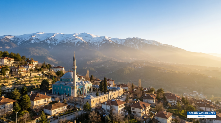 Mosquée verte et collines de Bursa au pied de l'Uludag, Turquie