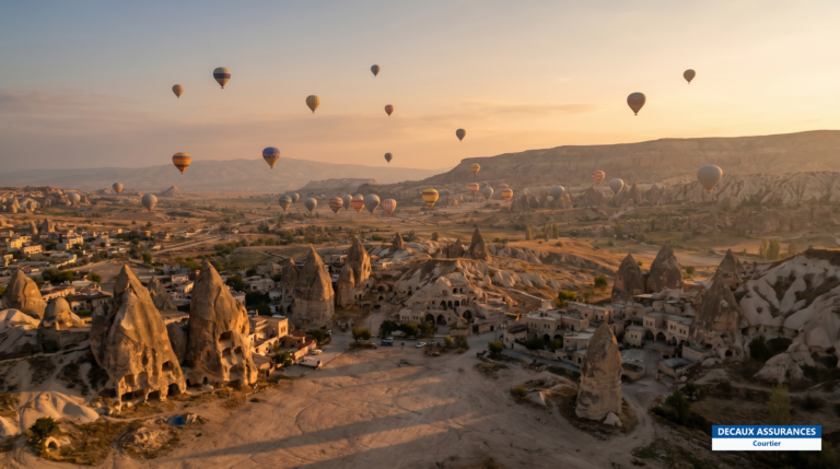 Cheminées de fées et montgolfières au-dessus de la Cappadoce, Turquie