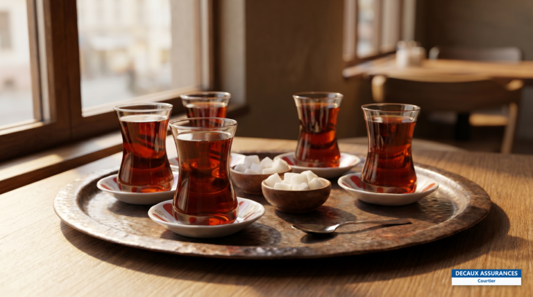 Verres tulipe de thé turc çay servis sur un plateau