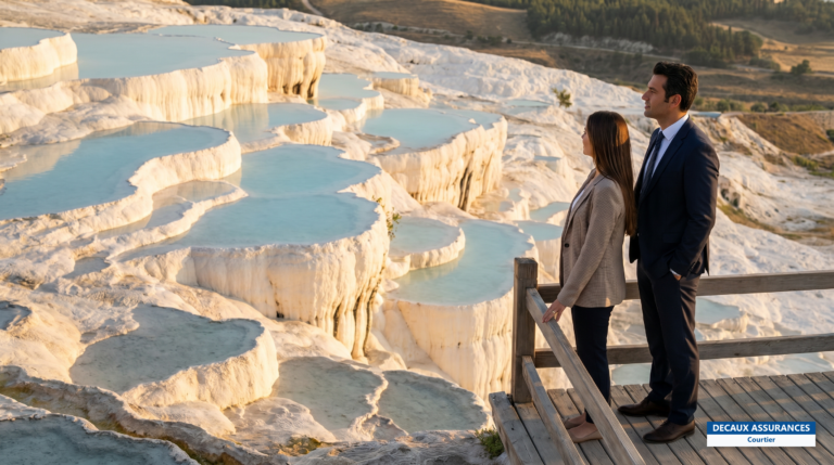 Terrasses de travertin blanc et bassins turquoise de Pamukkale, Turquie