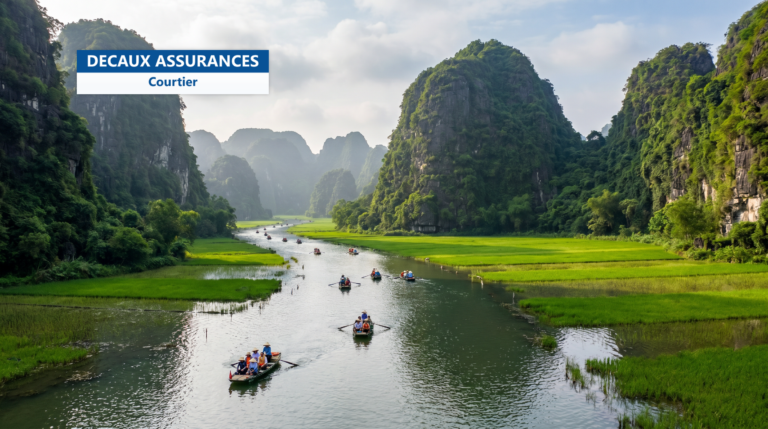 Pitons karstiques et rivière de Trang An à Ninh Binh, Vietnam
