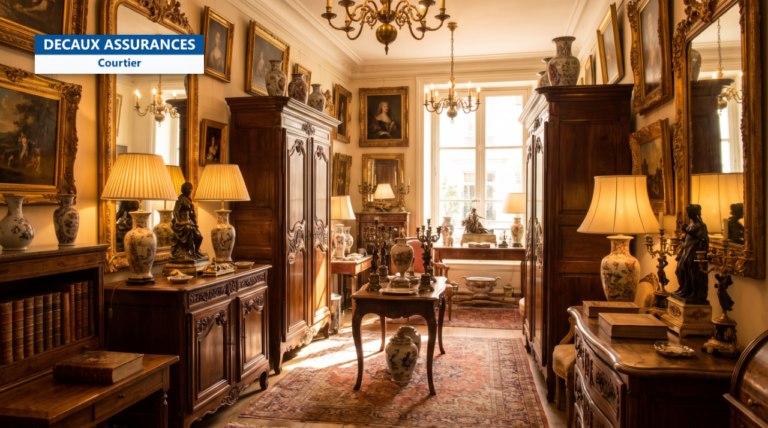 Galerie d'antiquaire avec tableaux et objets anciens - assurance professionnels de l'art