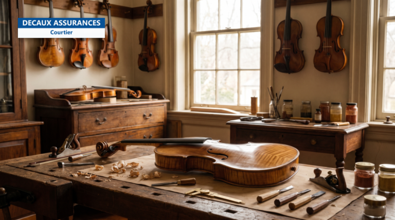 Atelier de luthier avec violons - assurance instruments et objets precieux