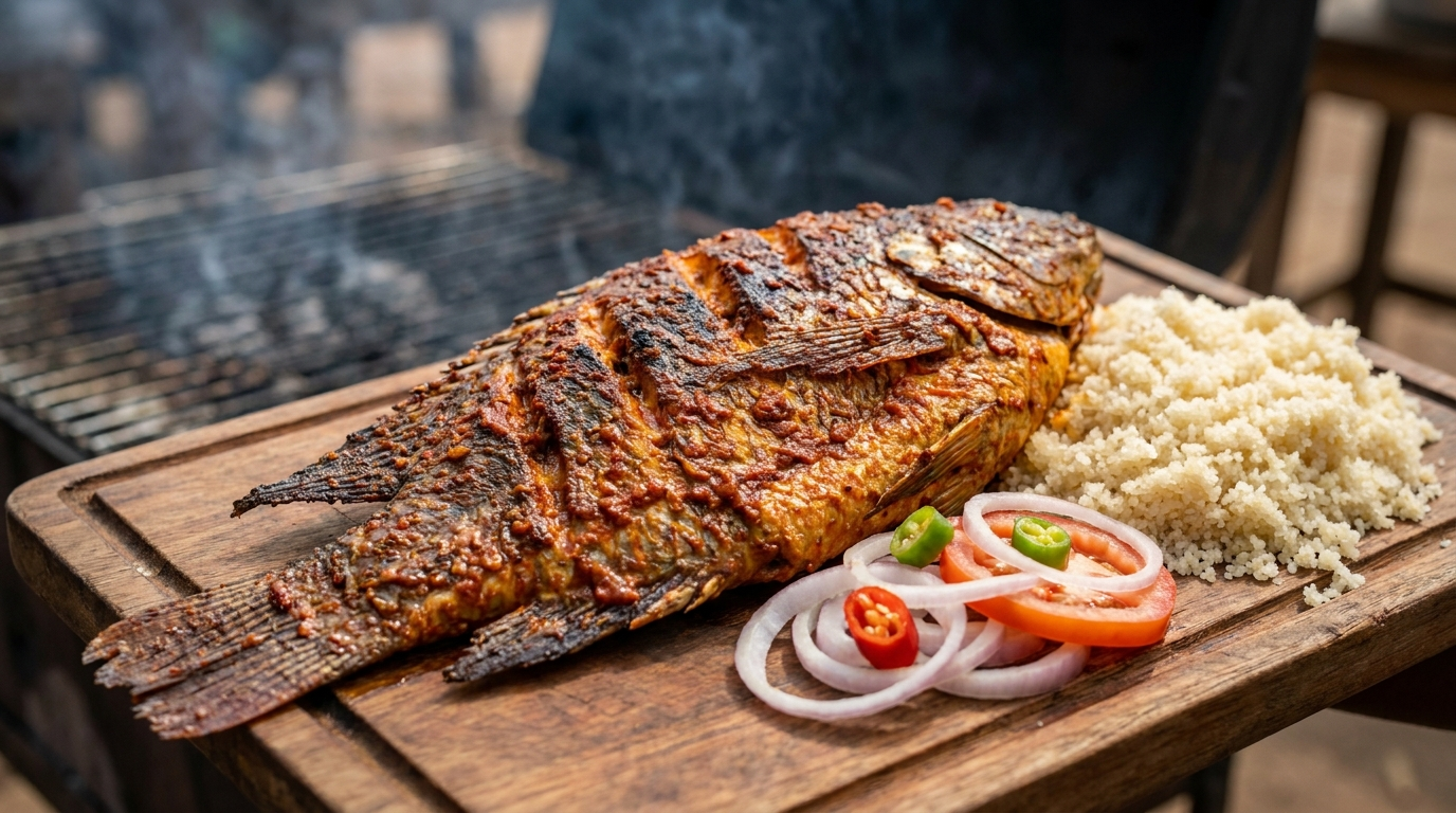 Garba, attiéké et thon frit, street food d'Abidjan, Côte d'Ivoire
