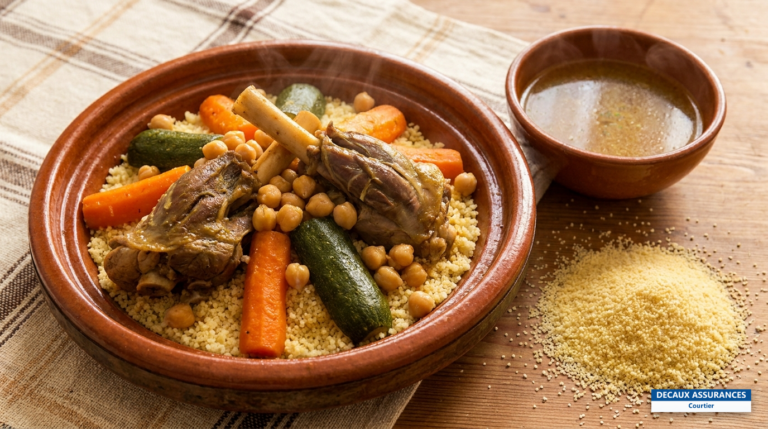 Couscous algérien à la semoule, légumes et viande, plat emblématique du Maghreb
