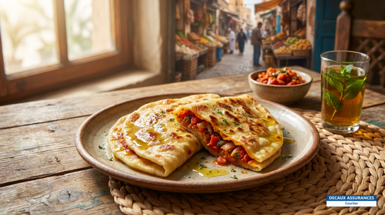 Mhadjeb, crêpes farcies à la tomate et à l'oignon, street food algérienne
