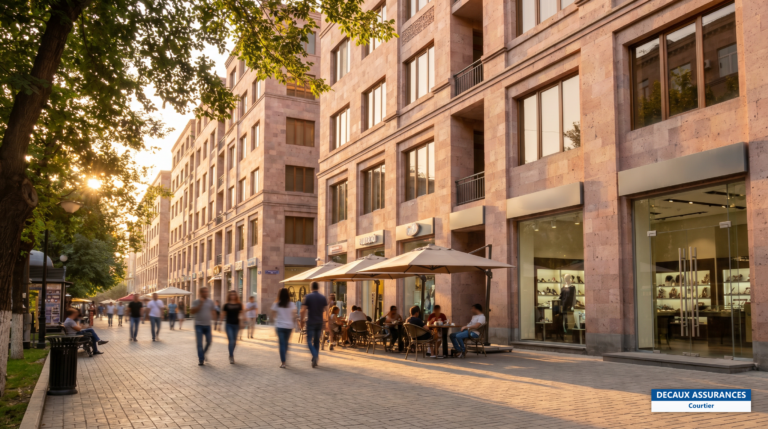 Avenue du Nord à Erevan, Arménie — boulevard piéton bordé d'immeubles de tuf rose
