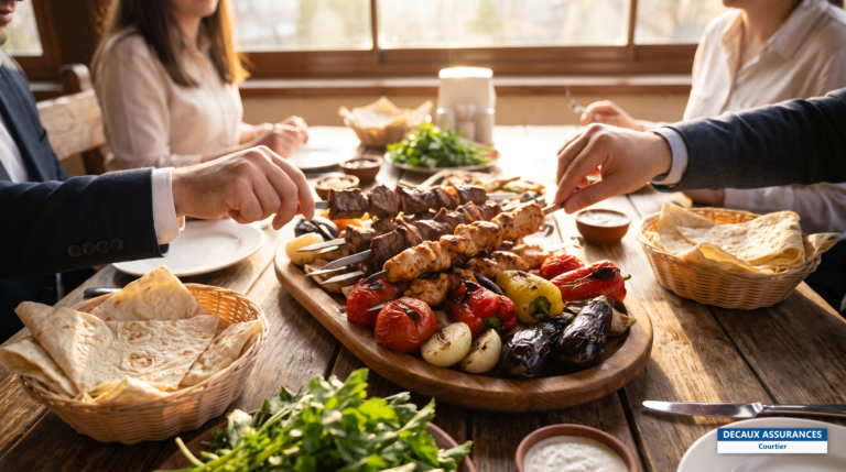 Khorovats arménien — brochettes de viande grillée avec légumes et lavash