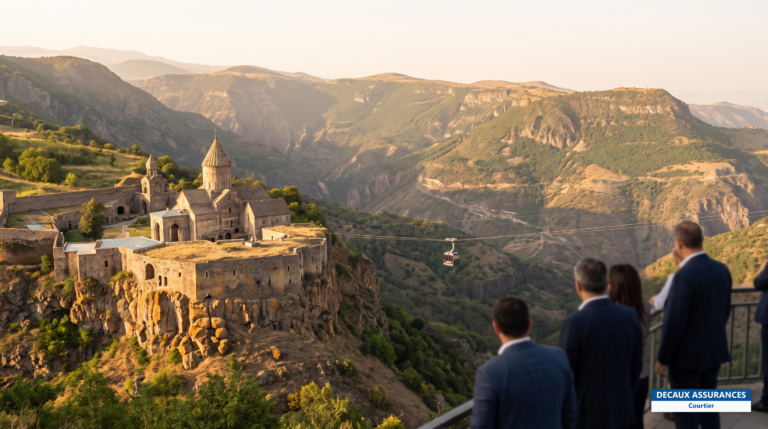 Monastère de Tatev, Arménie — surplombant une gorge profonde, téléphérique