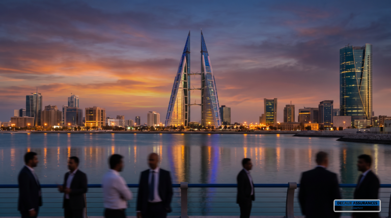 Skyline de Manama au crépuscule, Bahreïn — quartier financier moderne