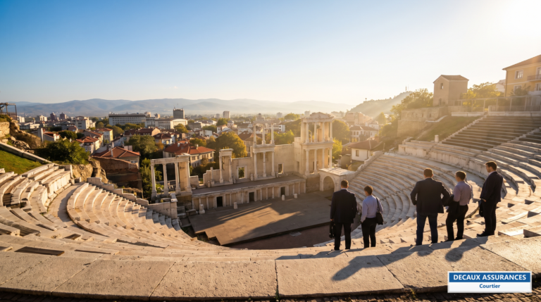 Plovdiv, Bulgarie — théâtre antique romain et vieille ville, pôle culturel
