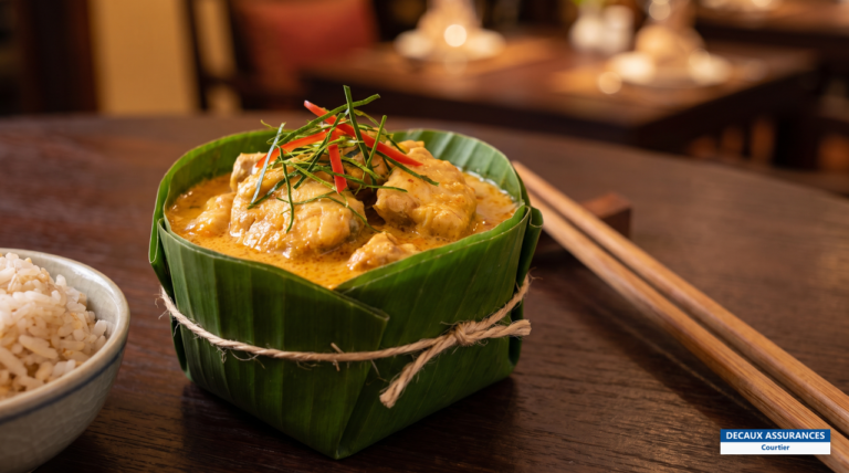 Fish amok, curry de poisson cambodgien servi dans une feuille de bananier