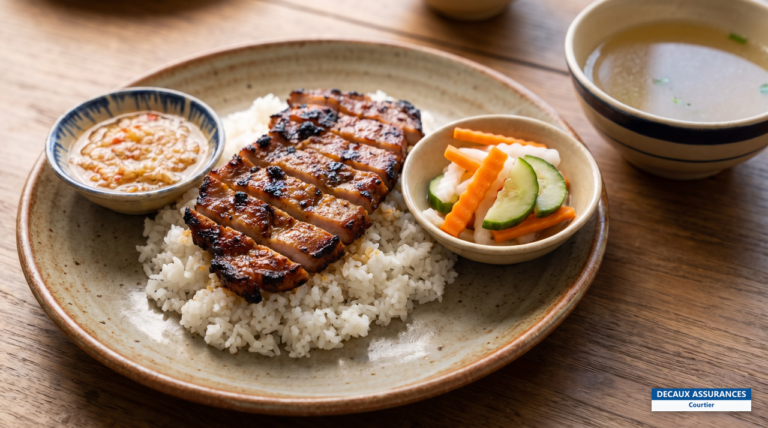 Bai sach chrouk, porc grillé sur riz, petit-déjeuner cambodgien