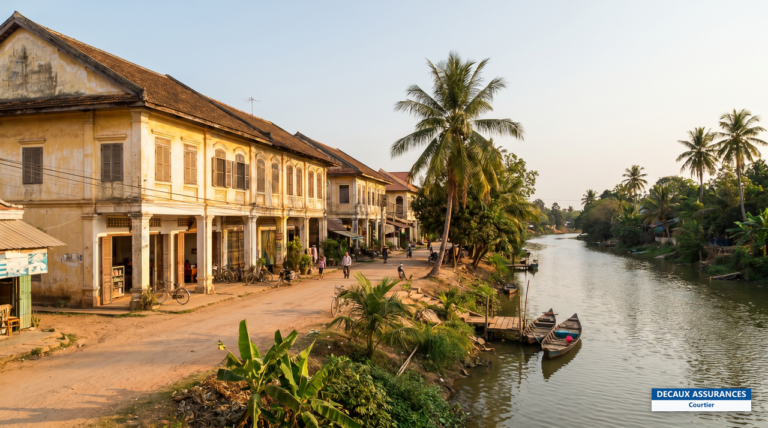 Architecture coloniale française et rivière Sangkae à Battambang, Cambodge