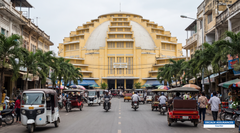 Boulevard et marché central Art déco de Phnom Penh, Cambodge