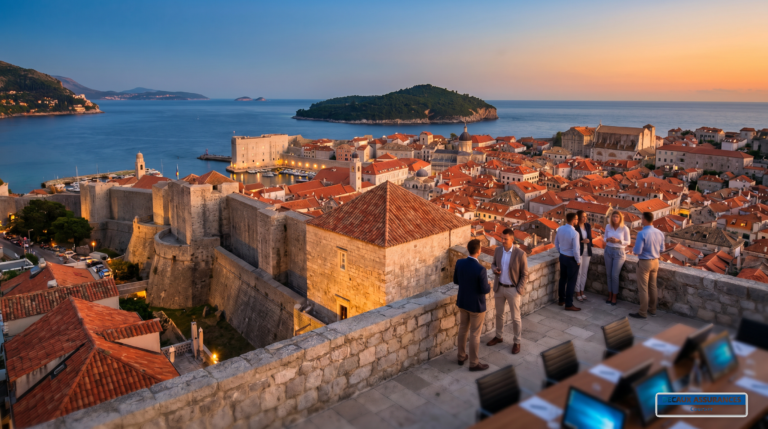 Remparts de Dubrovnik au crépuscule, Croatie — vieille ville classée sur l'Adriatique