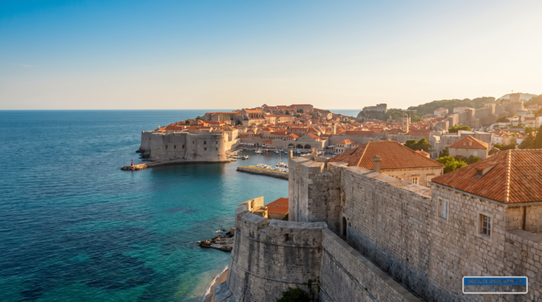 Vieille ville fortifiée de Dubrovnik au-dessus de l'Adriatique, Croatie — Dalmatie du sud