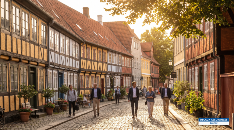 Maisons colorées et ruelles d'Odense, ville de Hans Christian Andersen, Fionie, Danemark