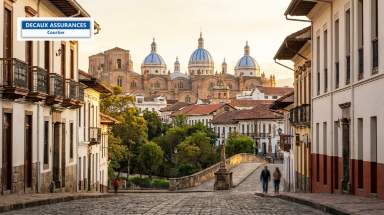 Ville coloniale de Cuenca, Équateur — dômes bleus de la cathédrale et rives du Tomebamba
