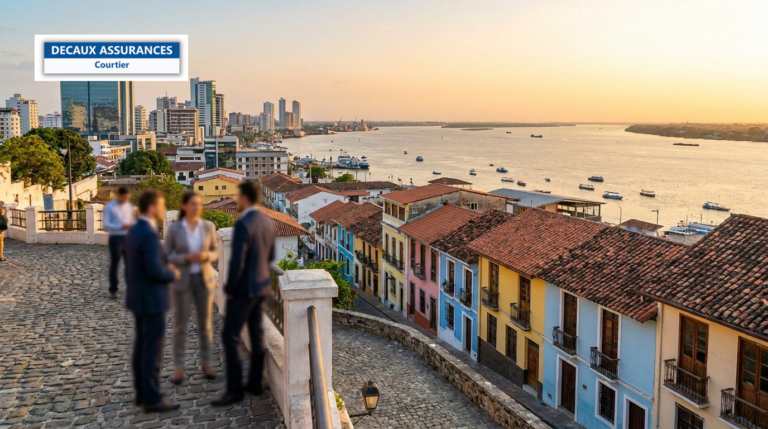 Ville portuaire de Guayaquil vue de la colline Santa Ana, Équateur — maisons de Las Peñas et fleuve Guayas