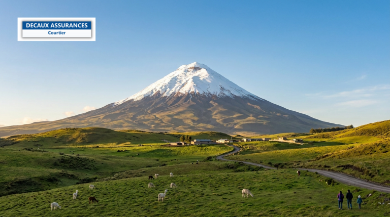 Volcan Cotopaxi enneigé au-dessus du páramo andin, Équateur