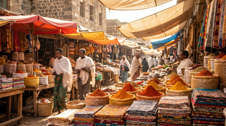 Marché animé d'Addis-Abeba, Éthiopie — vie quotidienne des expatriés français