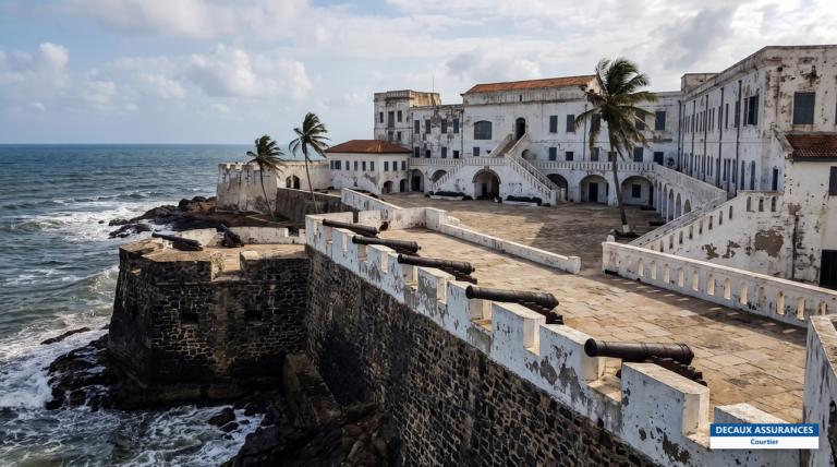 Château blanc de Cape Coast surplombant l'océan, Ghana