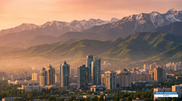Almaty au pied des monts Tian Shan enneigés, Kazakhstan — métropole et montagnes