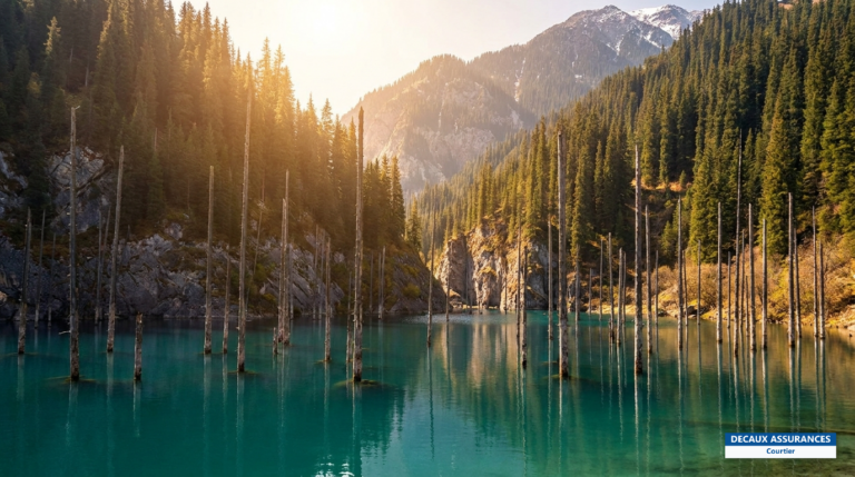 Lac Kaindy et sa forêt immergée, région d'Almaty, Kazakhstan