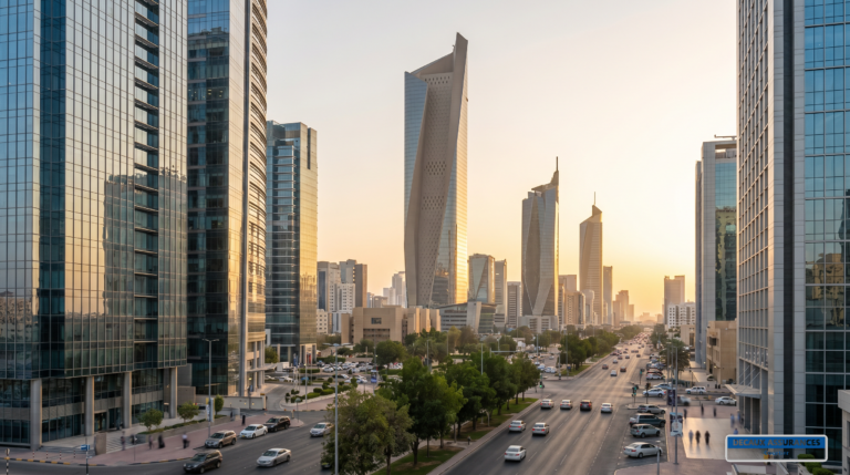 Quartier d'affaires moderne de Koweït-City avec l'Al Hamra Tower — siège de l'ambassade de France