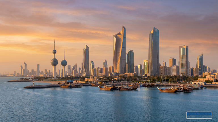 Panorama de Koweït-City sur le golfe Persique, Koweït — Kuwait Towers et gratte-ciel