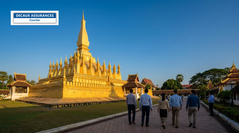 Stûpa doré Pha That Luang à Vientiane, Laos — grand monument bouddhiste doré sous un ciel bleu