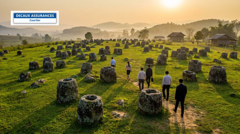 Site archéologique de la Plaine des Jarres à Xieng Khouang, Laos — centaines de jarres de pierre anciennes sur un plateau vert