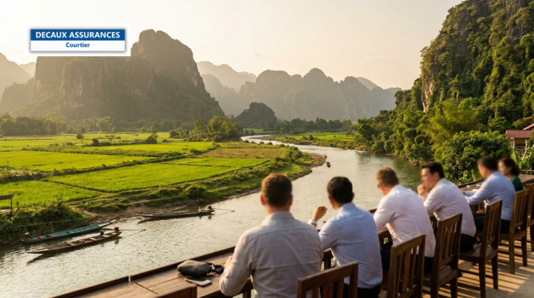 Paysage karstique de Vang Vieng le long de la rivière Nam Song, Laos — montagnes vertes et rizières