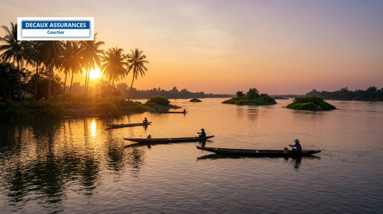Le Mékong au coucher du soleil dans le sud du Laos près des 4000 îles Si Phan Don