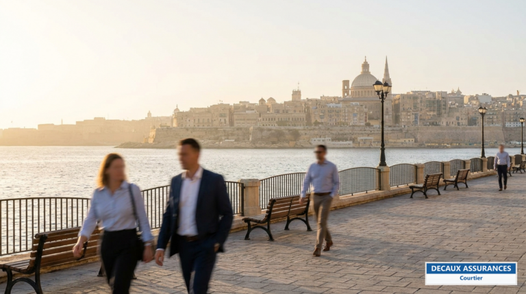 Front de mer de Sliema, Malte, avec la Méditerranée et La Valette au loin