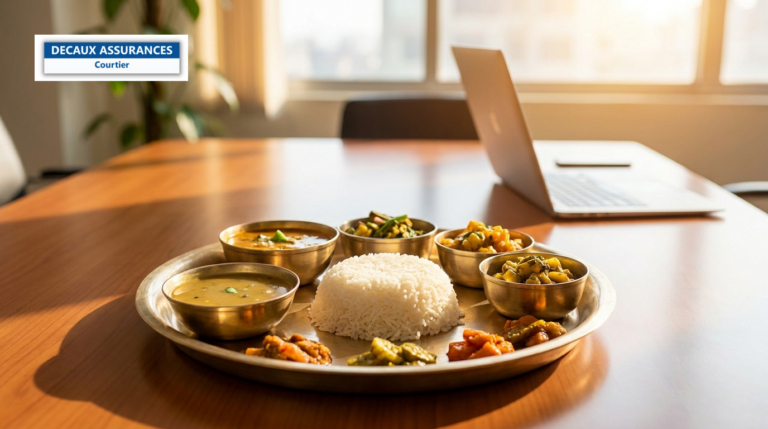 Dal bhat népalais — riz, soupe de lentilles et légumes sur un thali