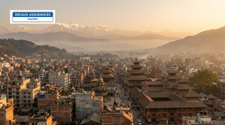 Panorama de Katmandou dans sa vallée, Népal — temples et Himalaya à l'horizon