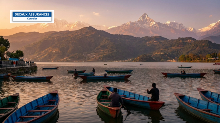 Ville lacustre de Pokhara sur le lac Phewa, Népal — base du trekking