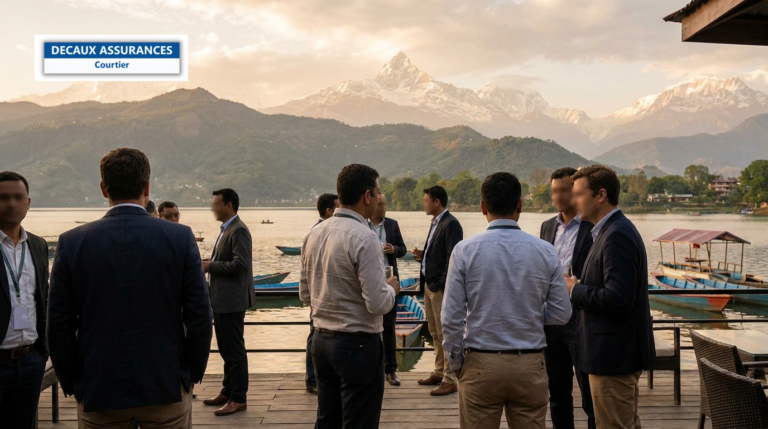 Pokhara au bord du lac Phewa, Népal — pic Machapuchare des Annapurnas