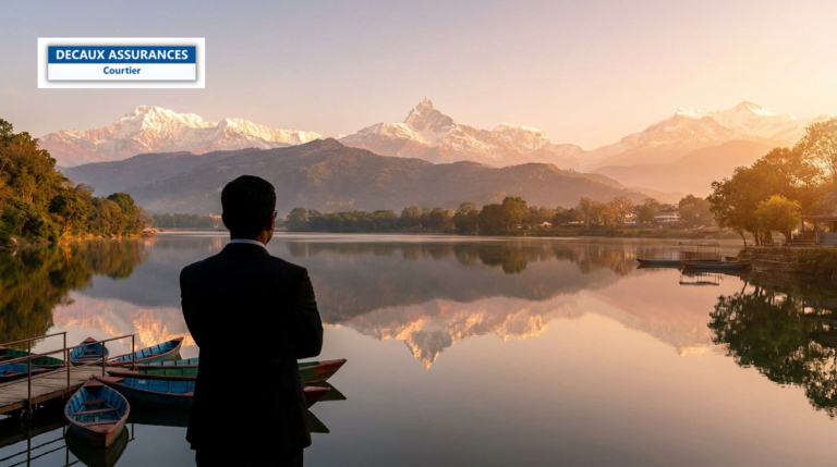 Massif des Annapurnas reflété dans le lac Phewa à Pokhara, Népal