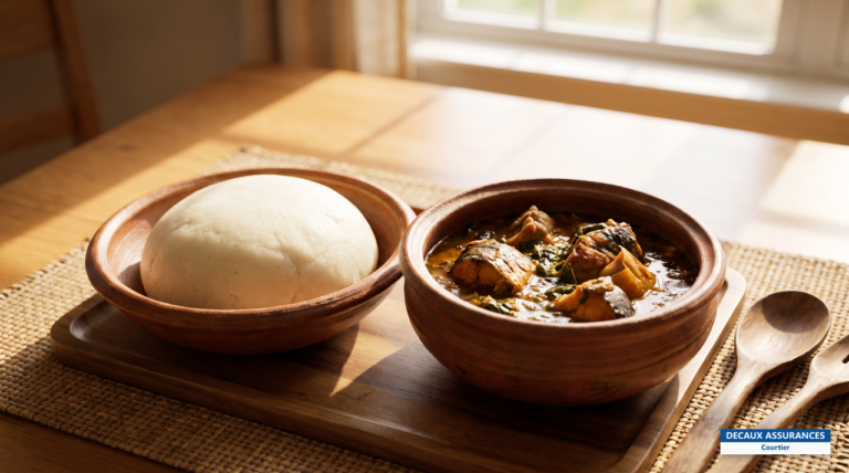 Pounded yam, igname pilée servie avec une soupe, Nigeria